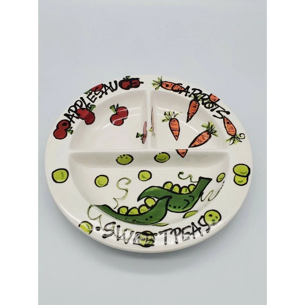 T Cabells Too Child's Divided Plate Magnolia Lane Applesauce Carrots Sweet Peas